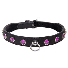 Load image into Gallery viewer, Leather Rhinestone Collar- Amethyst