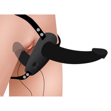 Load image into Gallery viewer, Power Pegger Black Silicone Vibrating Double Dildo with Harness