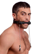 Load image into Gallery viewer, Silicone Bit Gag with Nipple Clamps