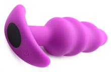 Load image into Gallery viewer, Remote Control 21X Vibrating Silicone Swirl Butt Plug - Purple