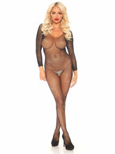 Load image into Gallery viewer, Rhinestone Fishnet Long Sleeved Crotchless Bodystocking