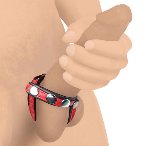 Leather Snap-On Cock Harness - Red