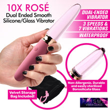 Load image into Gallery viewer, 10X Rosé Dual Ended Smooth Silicone and Glass Vibrator