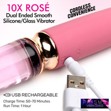 Load image into Gallery viewer, 10X Rosé Dual Ended Smooth Silicone and Glass Vibrator