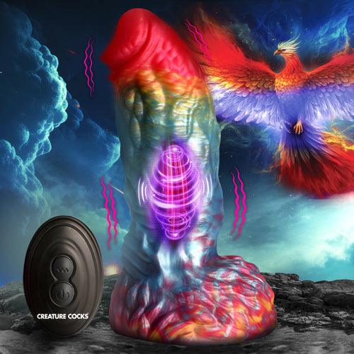 Rainbow Phoenix Vibrating Silicone Dildo with Remote-0