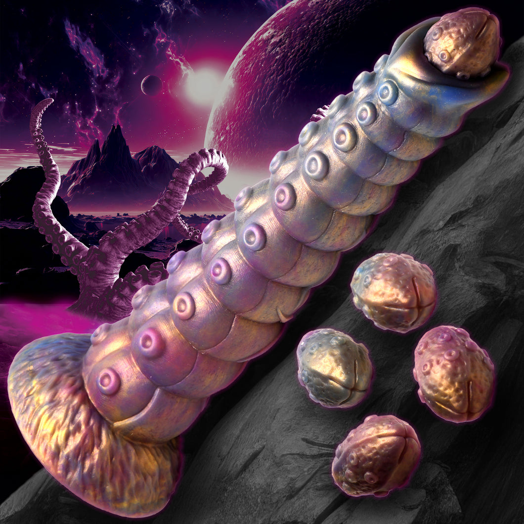 Deep Invader Tentacle Ovipositor Silicone Dildo with Eggs-0