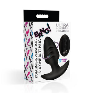 Rotating and Vibrating Silicone Butt Plug - Black-8