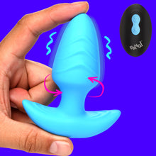 Load image into Gallery viewer, Rotating and Vibrating Silicone Butt Plug - Blue-0