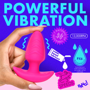 Rotating and Vibrating Silicone Butt Plug - Pink-3