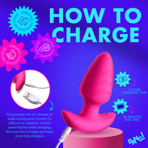 Rotating and Vibrating Silicone Butt Plug - Pink-5