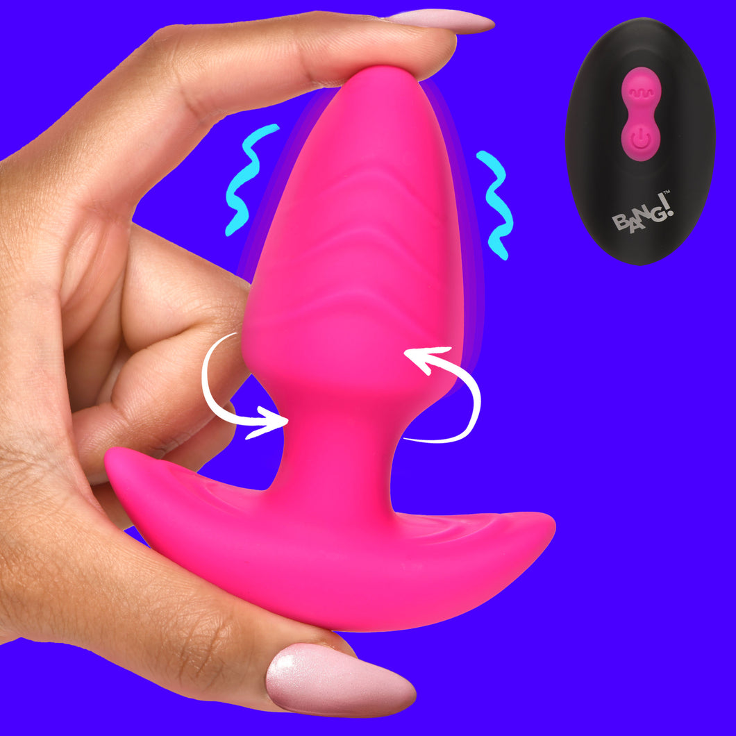 Rotating and Vibrating Silicone Butt Plug - Pink-0