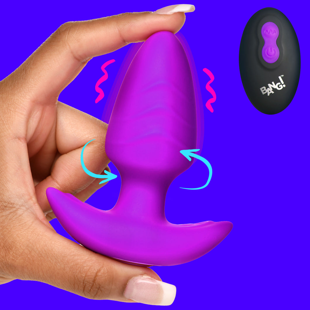 Rotating and Vibrating Silicone Butt Plug - Purple-0