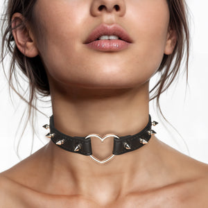 Spiked Heart Choker - Black-0