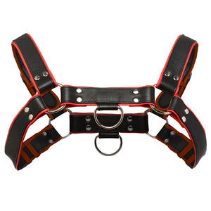 Leather English Bull Dog Harness Black/Red-5