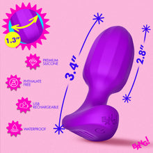 Load image into Gallery viewer, Ribbed Vibrating Silicone Butt Plug - Purple-3