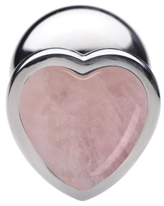 Authentic Rose Quartz Gemstone Heart Anal Plug - Large