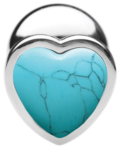 Authentic Turquoise Gemstone Heart Anal Plug - Small