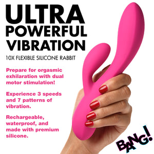 10X Flexible Silicone Rabbit Vibrator - Pink-1