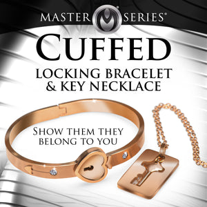 Cuffed Locking Bracelet and Key Necklace - Rose Gold-1