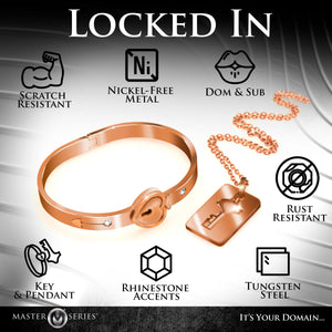 Cuffed Locking Bracelet and Key Necklace - Rose Gold-4