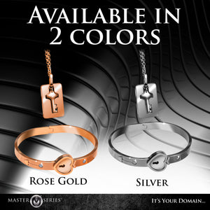 Cuffed Locking Bracelet and Key Necklace - Rose Gold-6