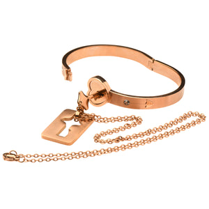 Cuffed Locking Bracelet and Key Necklace - Rose Gold-7