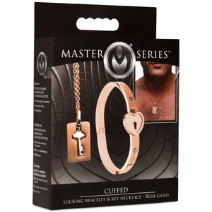 Cuffed Locking Bracelet and Key Necklace - Rose Gold-8