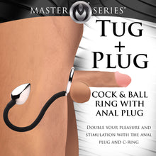Load image into Gallery viewer, Tug and Plug Cock and Ball Ring with Anal Plug-1