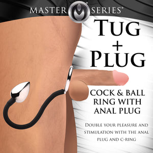 Tug and Plug Cock and Ball Ring with Anal Plug-1