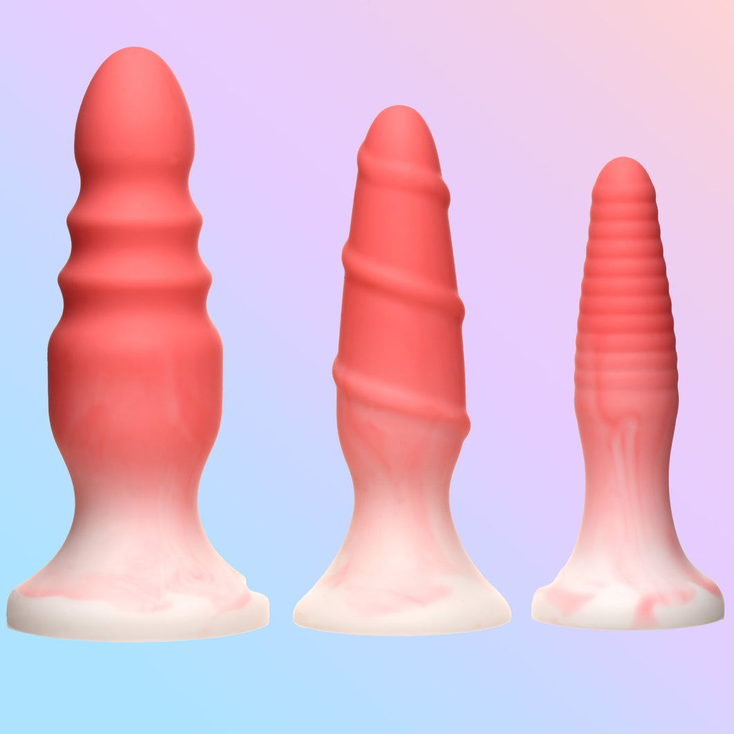 3 Piece Silicone Butt Plug Set - Pink-0