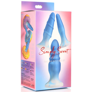 3 Piece Silicone Butt Plug Set - Blue-11