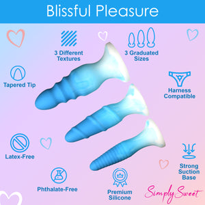 3 Piece Silicone Butt Plug Set - Blue-4