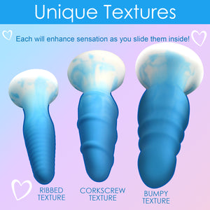 3 Piece Silicone Butt Plug Set - Blue-5