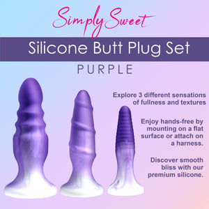 3 Piece Silicone Butt Plug Set - Purple-1