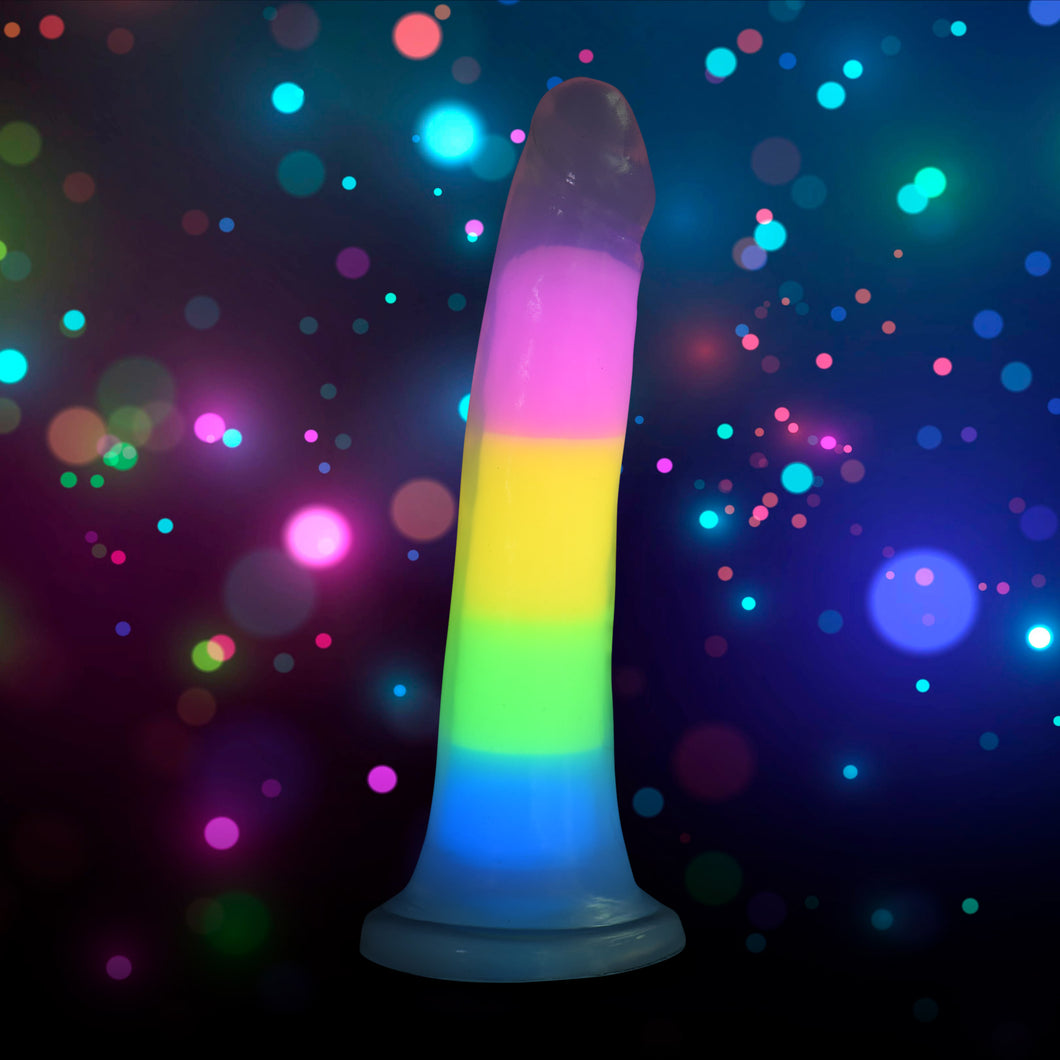 7 Inch Glow-in-the-Dark Rainbow Silicone Dildo-0