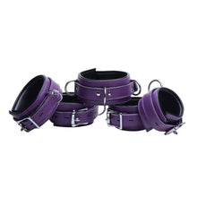 Load image into Gallery viewer, Purple 5 Piece Locking Leather Bondage Set