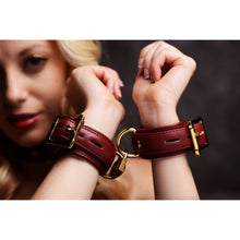 Load image into Gallery viewer, Strict Leather Luxury Burgundy Locking Wrist Cuffs