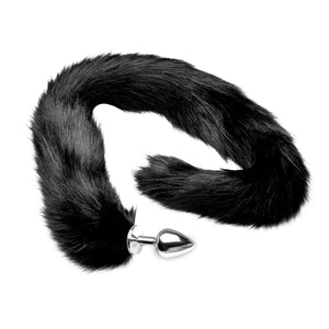 Extra Long Mink Tail Metal Anal Plug- Black