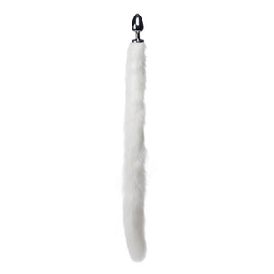 Extra Long Mink Tail Metal Anal Plug- White