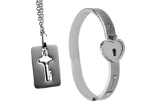 Load image into Gallery viewer, Cuffed Locking Bracelet and Key Necklace