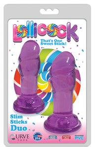 Lollicock Slim Stick Duo Suction Cup Dildos - Purple-1