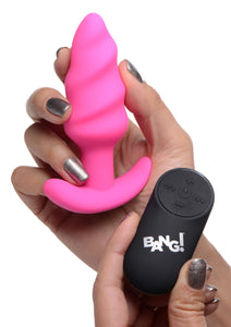 Remote Control 21X Vibrating Silicone Swirl Butt Plug - Pink