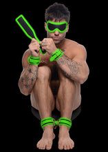 Load image into Gallery viewer, Kink in the Dark Glowing Cuffs Blindfold and Paddle Bondage Set