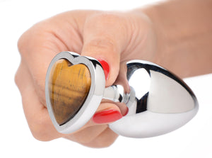 Authentic Tigers Eye Gemstone Heart Anal Plug - Large