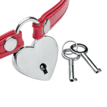 Load image into Gallery viewer, Heart Lock Leather Choker with Lock and Key - Red