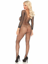 Load image into Gallery viewer, Rhinestone Fishnet Long Sleeved Crotchless Bodystocking