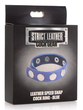 Load image into Gallery viewer, Leather Speed Snap Cock Ring - Blue
