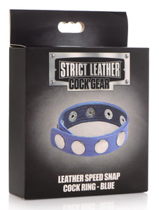 Leather Speed Snap Cock Ring - Blue