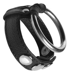 Leather and Steel Cock and Ball Ring