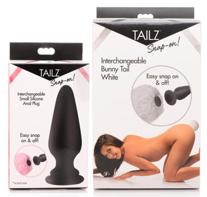 Small Anal Plug with Interchangeable Bunny Tail - White